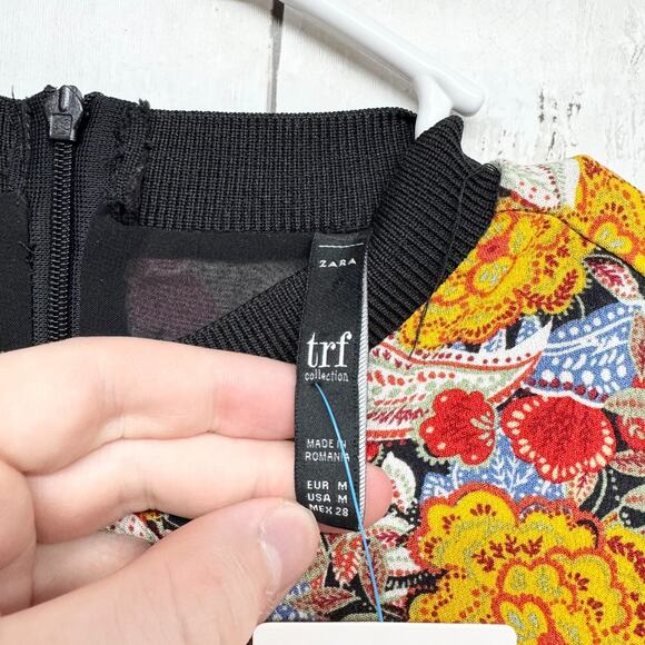 Zara Trafaluc Dress Women Size Medium Multicolor Floral Pleated Long Sleeve Mini - Picture 3 of 5